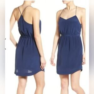 Madewell 100% Silk Starview Navy Blue Cami Slip Mini Dress 2 Spaghetti Straps